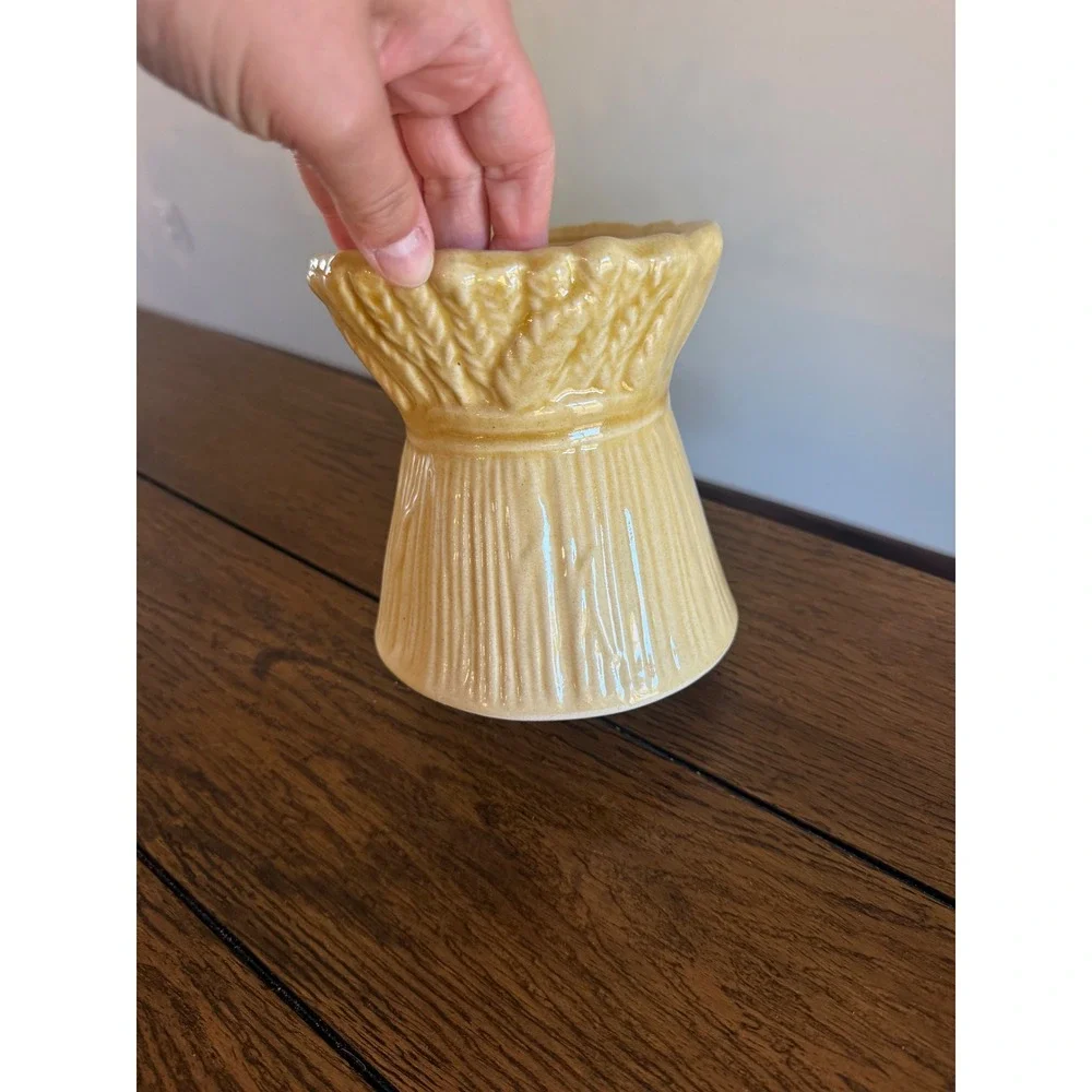 Vintage Wheat Sheaf Ceramic Lidded Jar Canister Yellow Farmhouse Harvest Decor